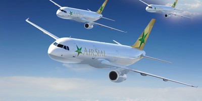 AirSial Limited's Airbus A320 aircraft flying through the sky.