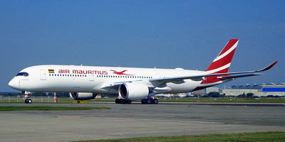 Air Mauritius' new Airbus A350s aircraft on the runway.