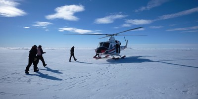 Milestone Aviation's Bell 412EP landing on ice while assisting crews.