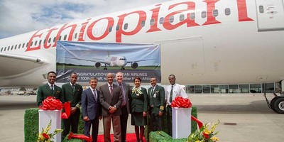 Ethiopian Airlines' Boeing 787 Dreamliner aircraft on the runway.
