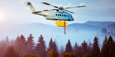 Milestone Aviation's S-92A helicopter equipped with fire-fighting mission capabilities.